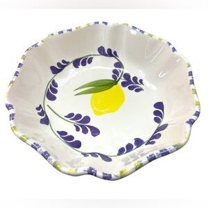 La Tavola Hand Painted Ceramic Bowl Lemon & Purple Floral Italy 9.75” NWT